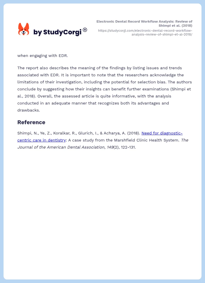 Electronic Dental Record Workflow Analysis: Review of Shimpi et al. (2018). Page 2