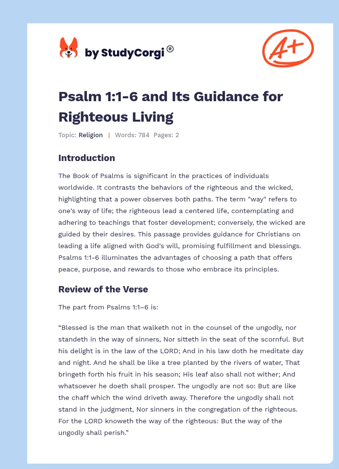 Psalm 1:1-6 and Its Guidance for Righteous Living. Page 1