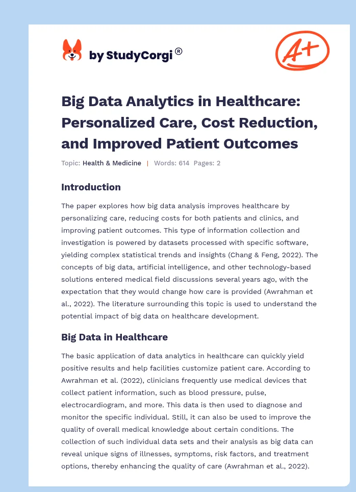 Big Data Analytics in Healthcare: Personalized Care, Cost Reduction, and Improved Patient Outcomes. Page 1