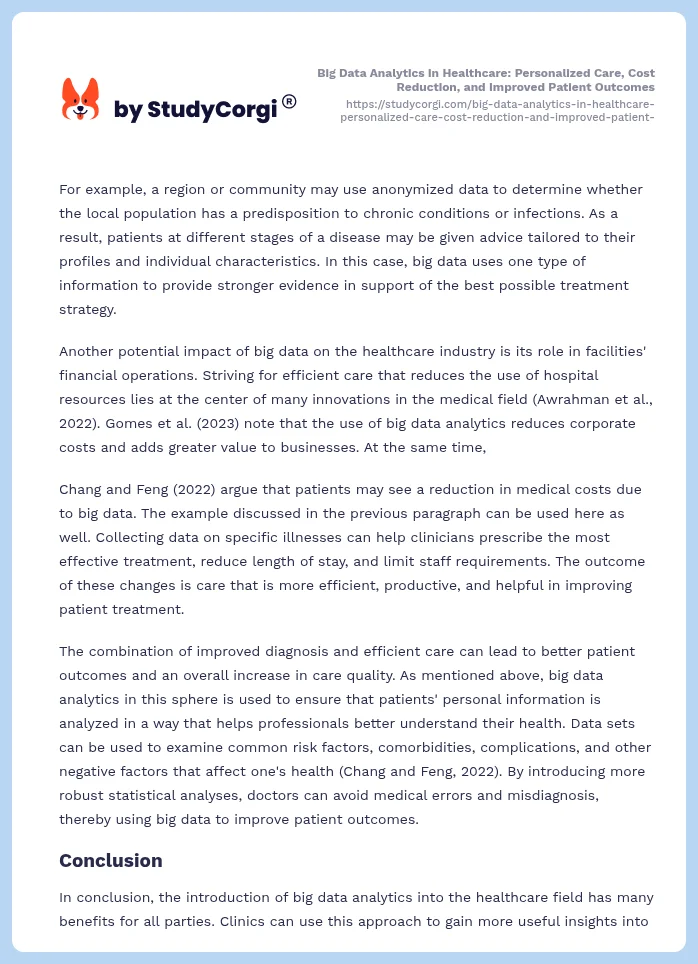 Big Data Analytics in Healthcare: Personalized Care, Cost Reduction, and Improved Patient Outcomes. Page 2