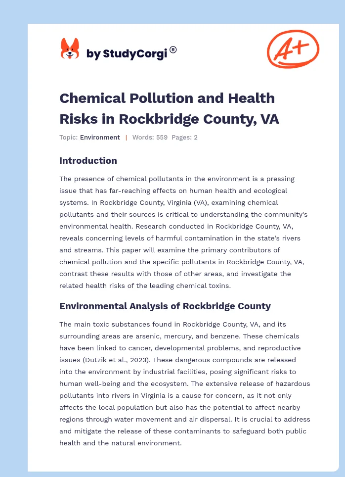 Chemical Pollution and Health Risks in Rockbridge County, VA. Page 1