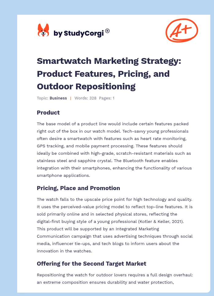 Smartwatch Marketing Strategy: Product Features, Pricing, and Outdoor Repositioning. Page 1