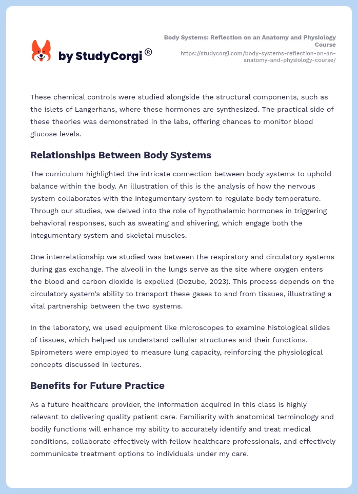 Body Systems: Reflection on an Anatomy and Physiology Course. Page 2