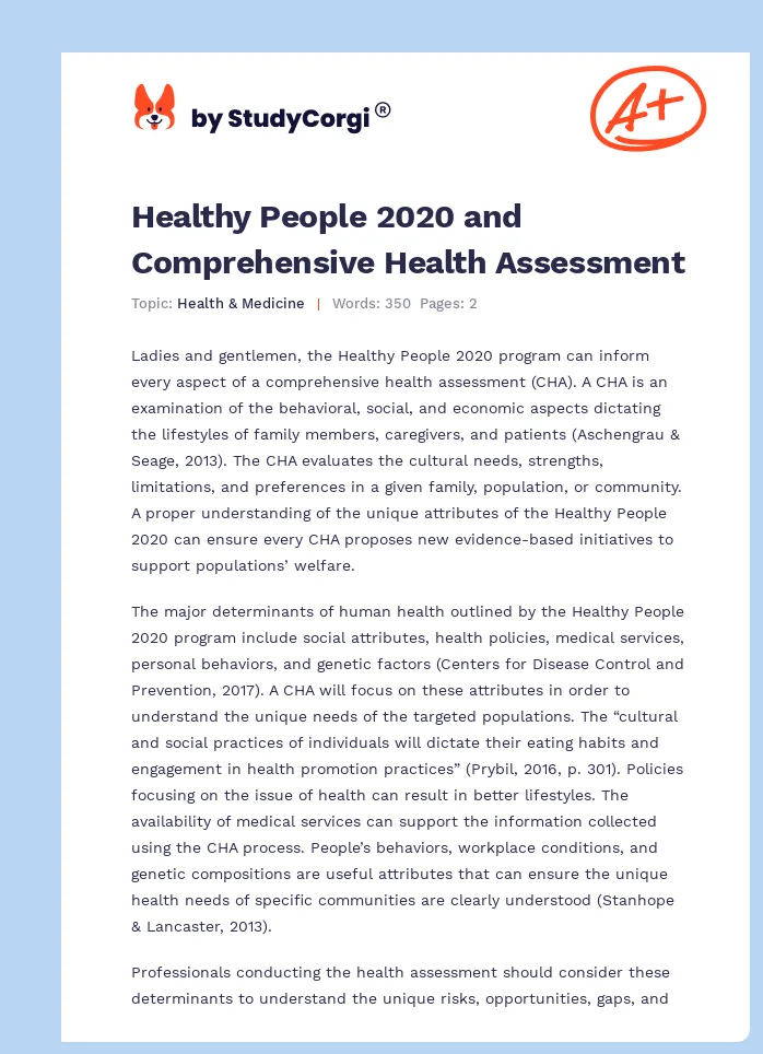 Healthy People 2020 and Comprehensive Health Assessment. Page 1