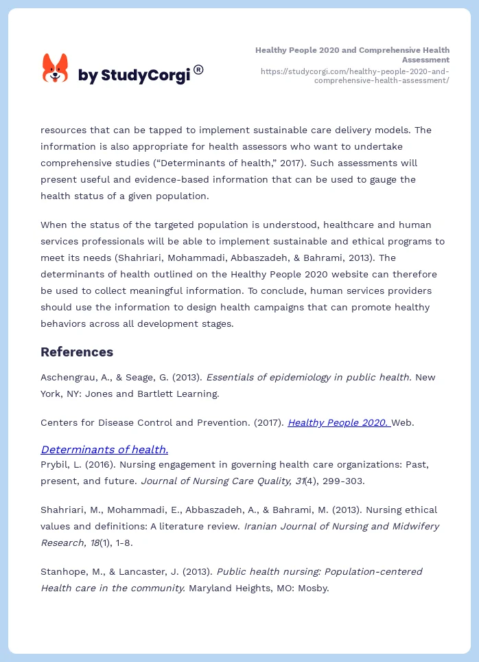 Healthy People 2020 and Comprehensive Health Assessment. Page 2