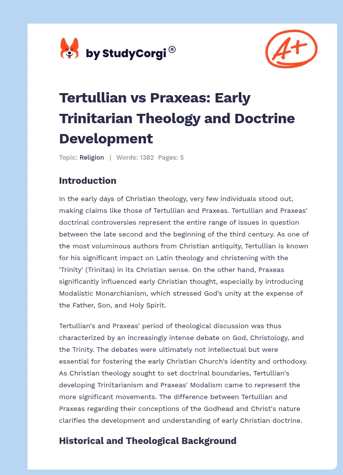 Tertullian vs Praxeas: Early Trinitarian Theology and Doctrine Development. Page 1