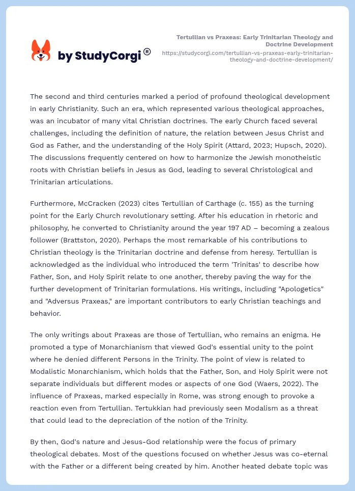 Tertullian vs Praxeas: Early Trinitarian Theology and Doctrine Development. Page 2