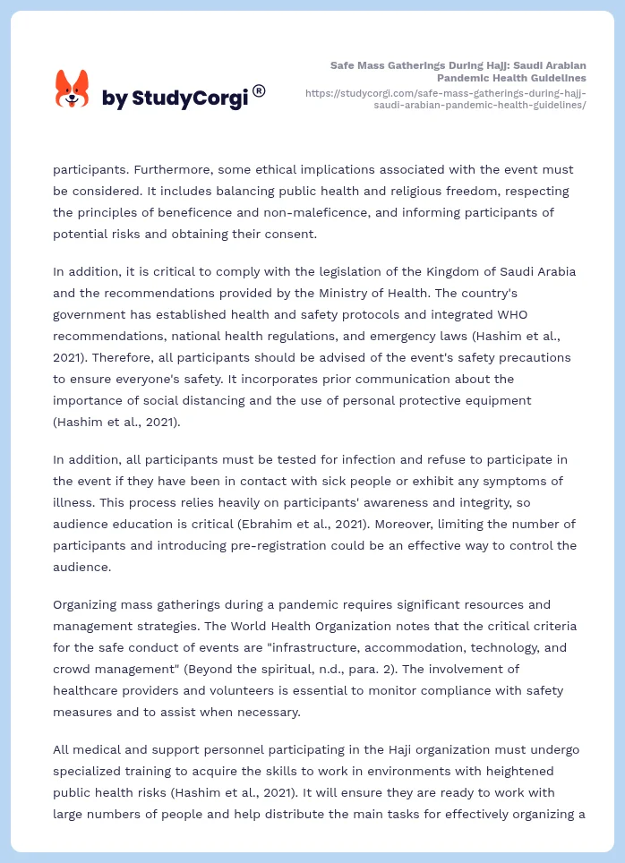 Safe Mass Gatherings During Hajj: Saudi Arabian Pandemic Health Guidelines. Page 2