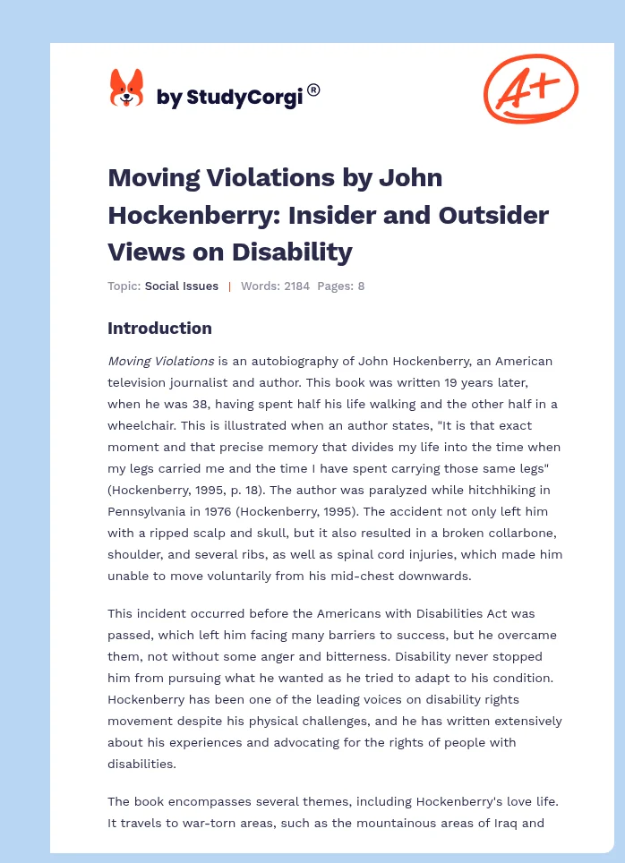 Moving Violations by John Hockenberry: Insider and Outsider Views on Disability. Page 1