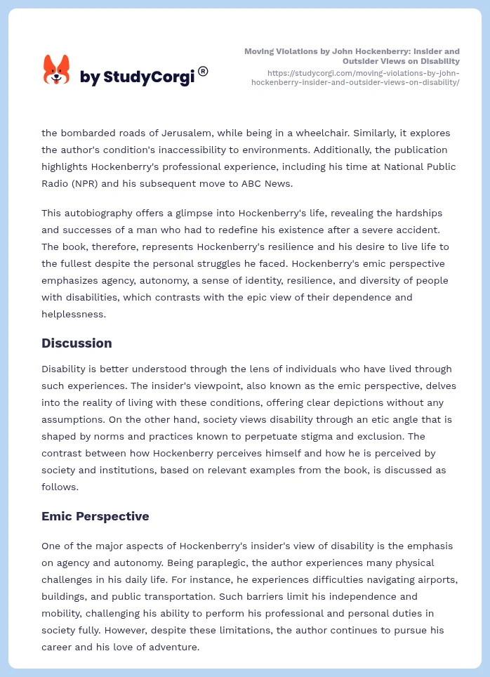 Moving Violations by John Hockenberry: Insider and Outsider Views on Disability. Page 2