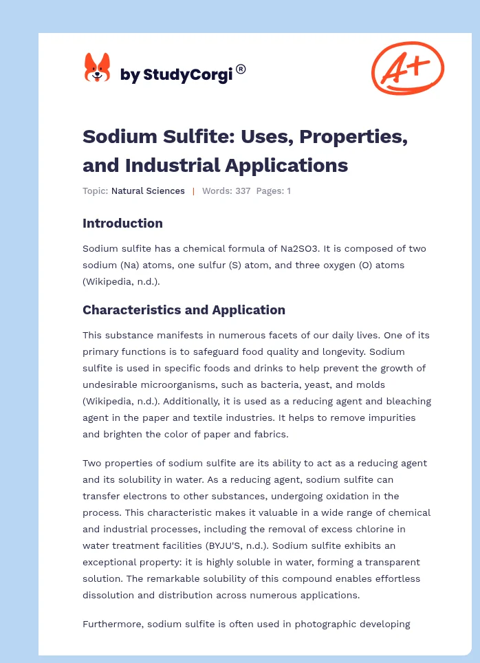 Sodium Sulfite: Uses, Properties, and Industrial Applications. Page 1