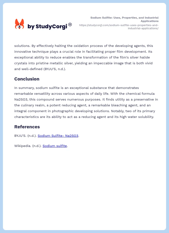 Sodium Sulfite: Uses, Properties, and Industrial Applications. Page 2