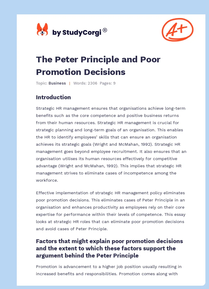 The Peter Principle and Poor Promotion Decisions. Page 1
