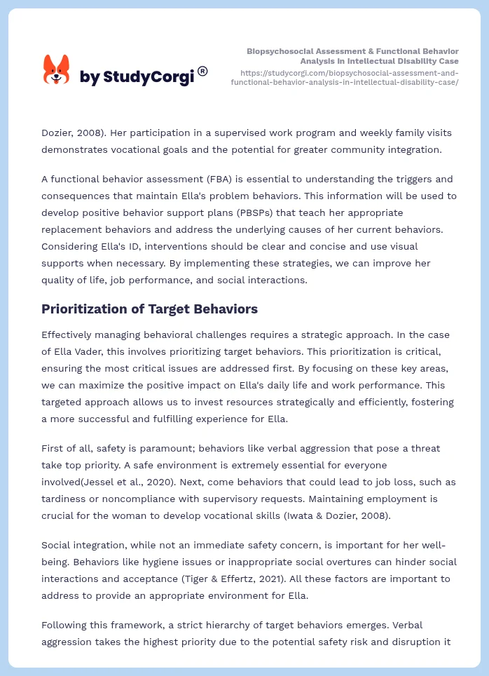 Biopsychosocial Assessment & Functional Behavior Analysis in Intellectual Disability Case. Page 2