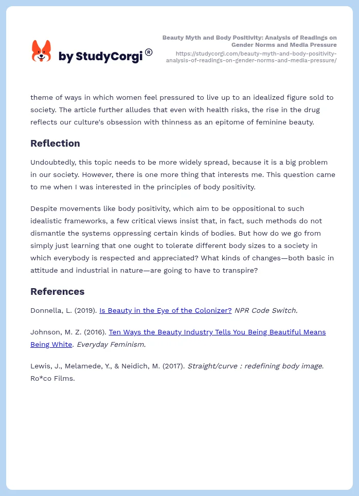 Beauty Myth and Body Positivity: Analysis of Readings on Gender Norms and Media Pressure. Page 2
