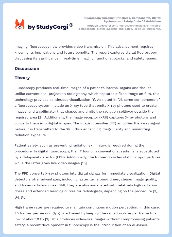 Fluoroscopy Imaging: Principles, Components, Digital Systems and Safety Code 35 Guidelines. Page 2