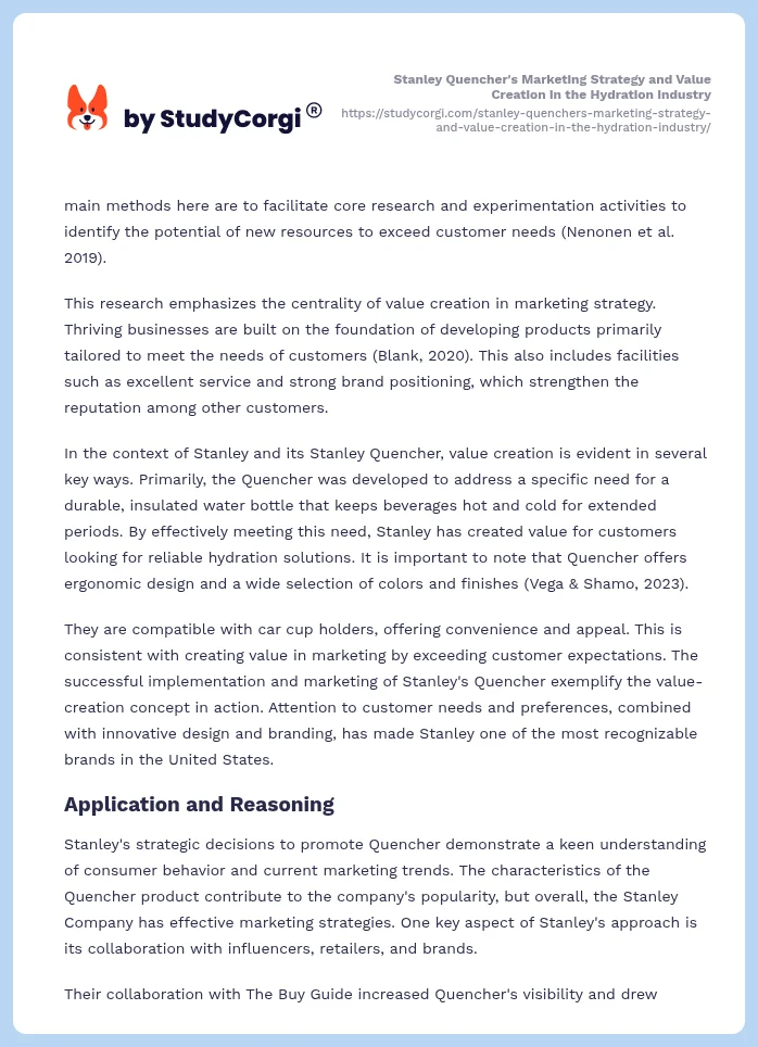 Stanley Quencher's Marketing Strategy and Value Creation in the Hydration Industry. Page 2