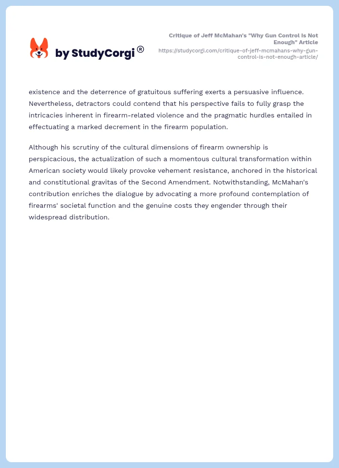 Critique of Jeff McMahan's "Why Gun Control Is Not Enough" Article. Page 2