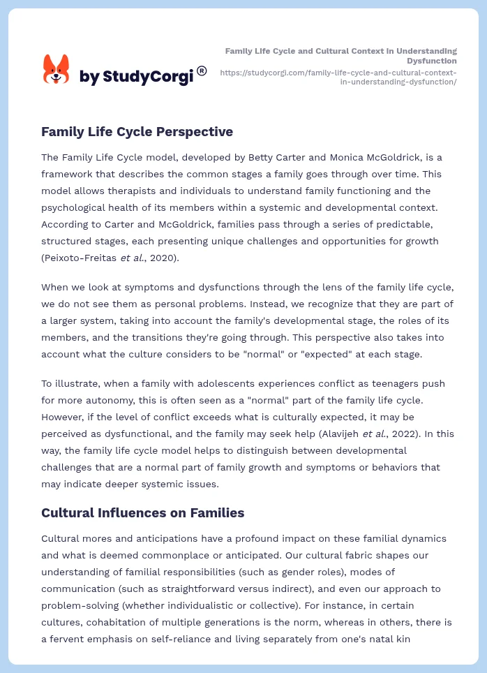 Family Life Cycle and Cultural Context in Understanding Dysfunction. Page 2