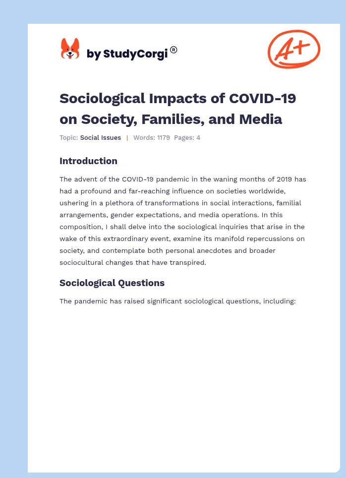 Sociological Impacts of COVID-19 on Society, Families, and Media. Page 1