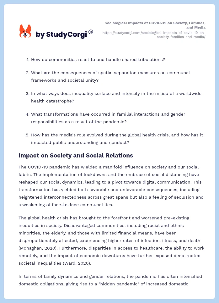 Sociological Impacts of COVID-19 on Society, Families, and Media. Page 2