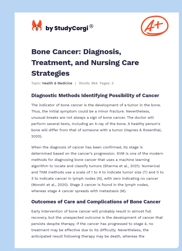 Bone Cancer: Diagnosis, Treatment, and Nursing Care Strategies. Page 1