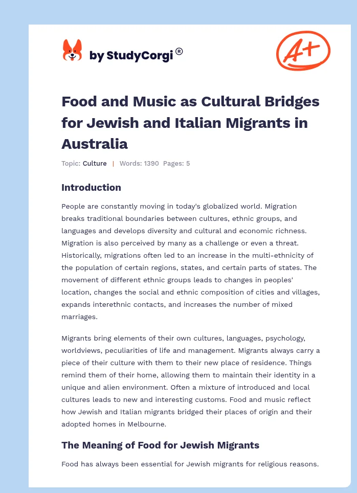 Food and Music as Cultural Bridges for Jewish and Italian Migrants in Australia. Page 1