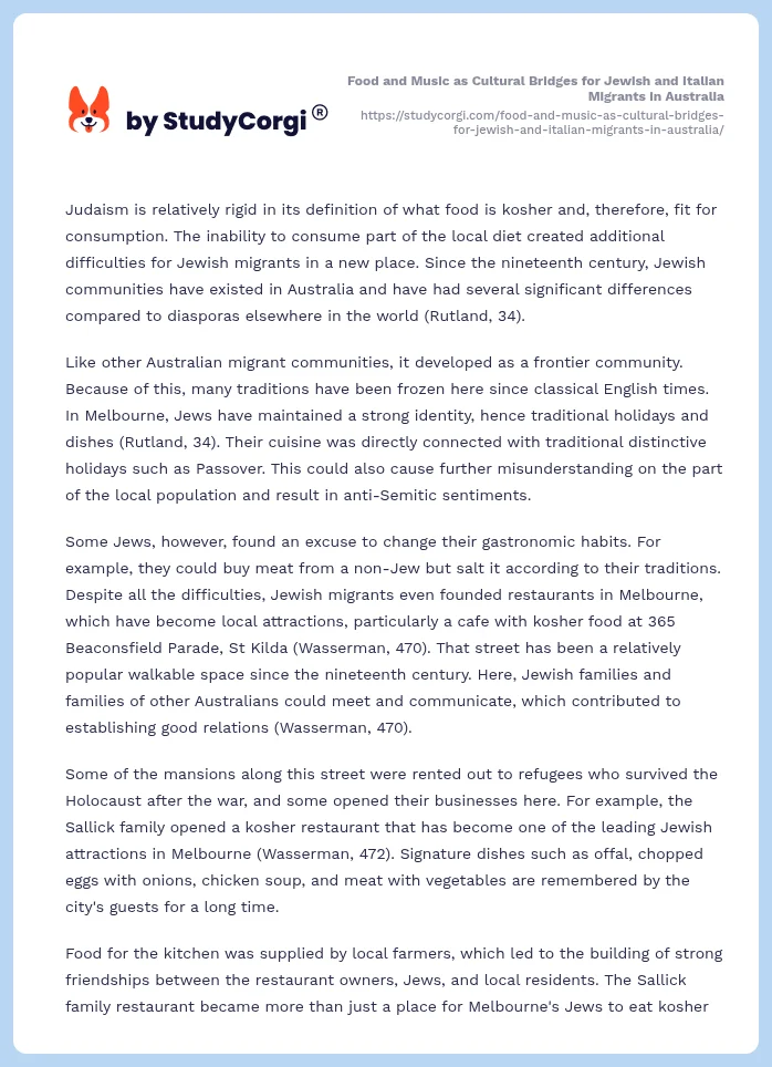 Food and Music as Cultural Bridges for Jewish and Italian Migrants in Australia. Page 2
