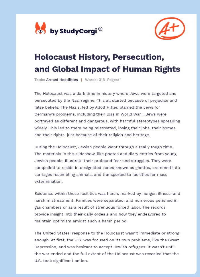 Holocaust History, Persecution, and Global Impact of Human Rights. Page 1