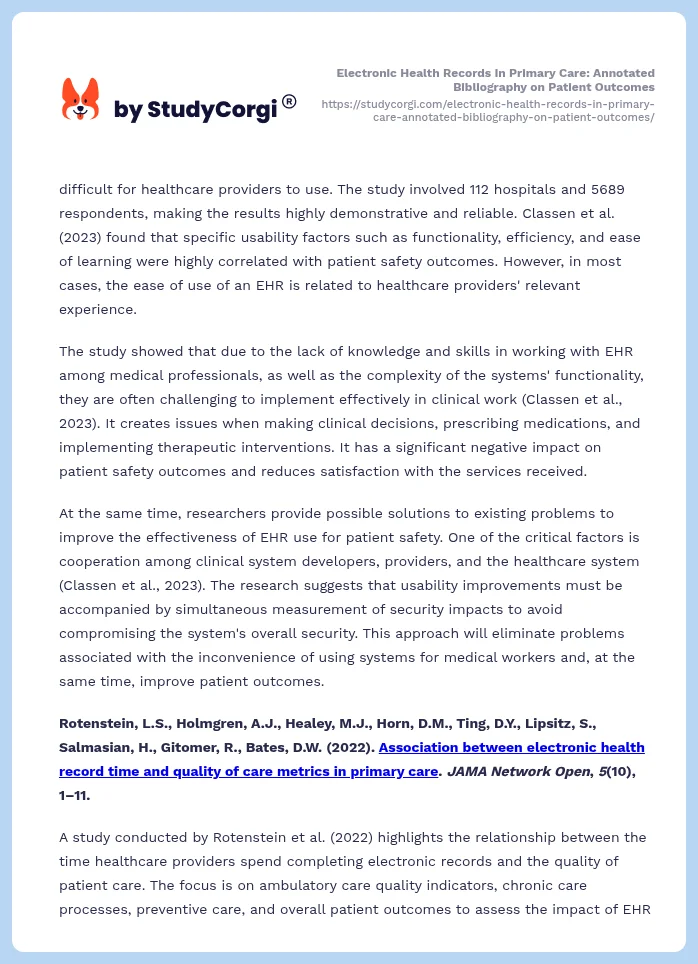 Electronic Health Records in Primary Care: Annotated Bibliography on Patient Outcomes. Page 2