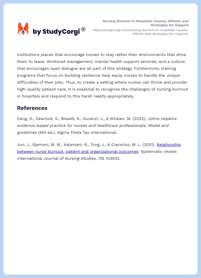 Nursing Burnout in Hospitals: Causes, Effects, and Strategies for Support. Page 2