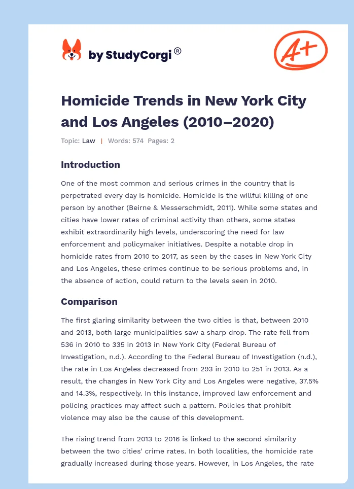 Homicide Trends in New York City and Los Angeles (2010–2020). Page 1
