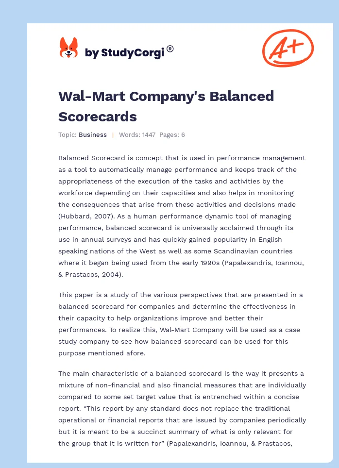Wal-Mart Company's Balanced Scorecards. Page 1