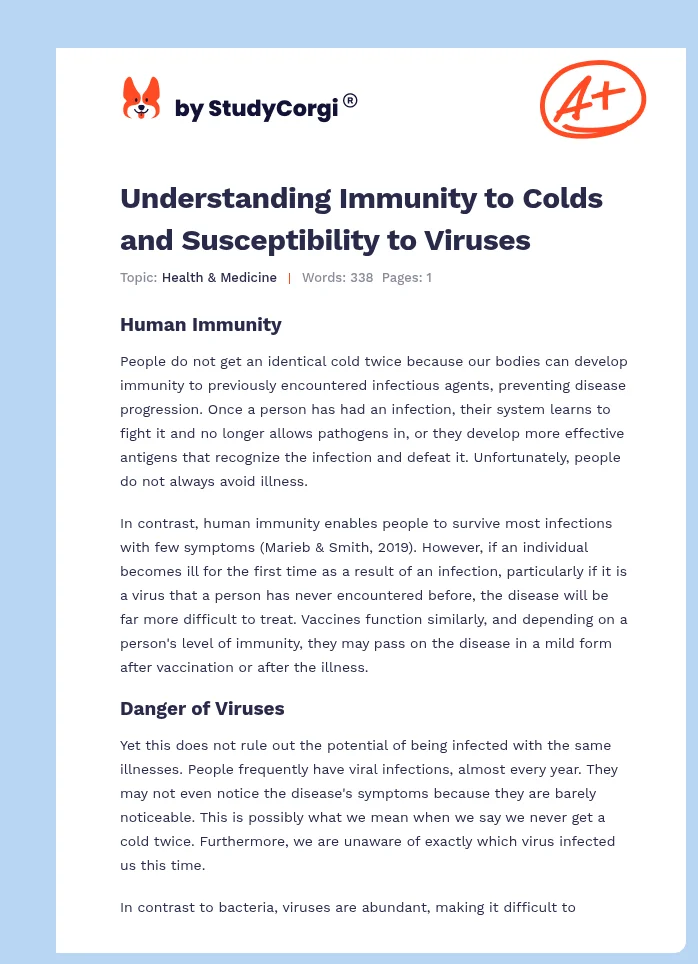 Understanding Immunity to Colds and Susceptibility to Viruses. Page 1