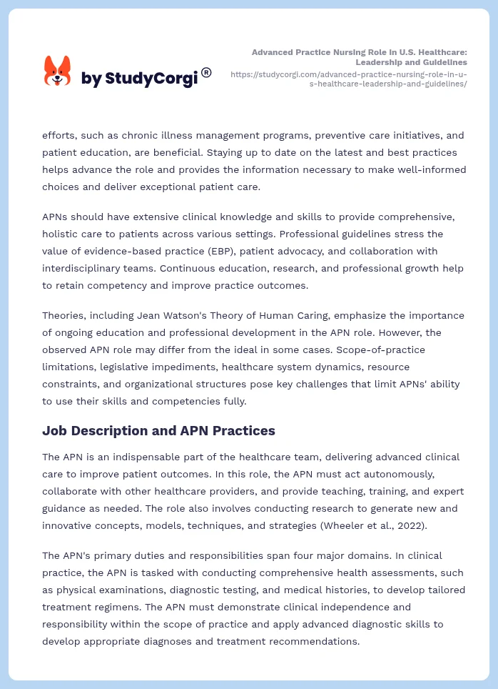 Advanced Practice Nursing Role in U.S. Healthcare: Leadership and Guidelines. Page 2
