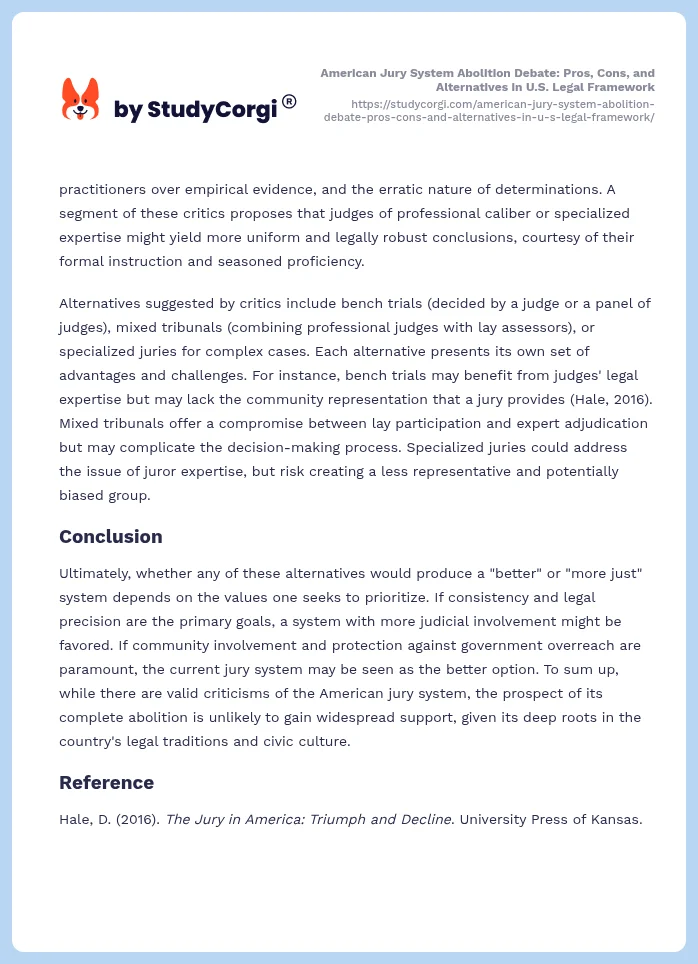 American Jury System Abolition Debate: Pros, Cons, and Alternatives in U.S. Legal Framework. Page 2