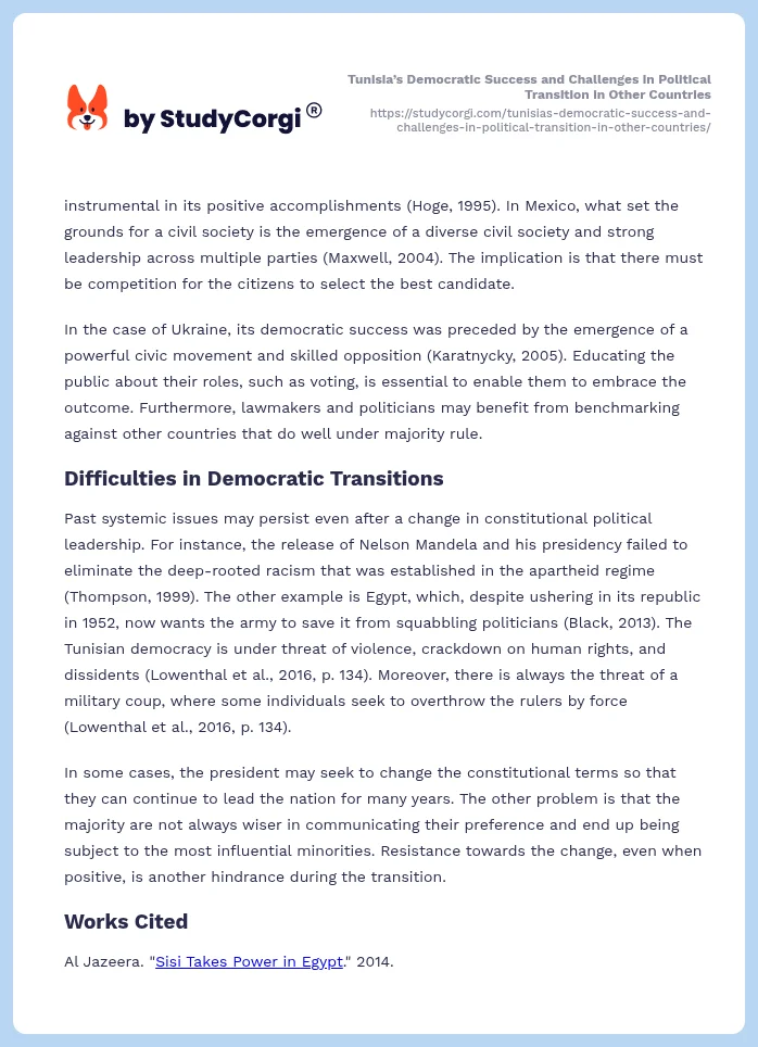 Tunisia’s Democratic Success and Challenges in Political Transition in Other Countries. Page 2
