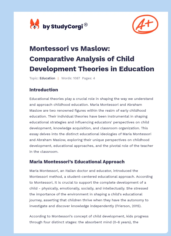 Montessori vs Maslow: Comparative Analysis of Child Development Theories in Education. Page 1