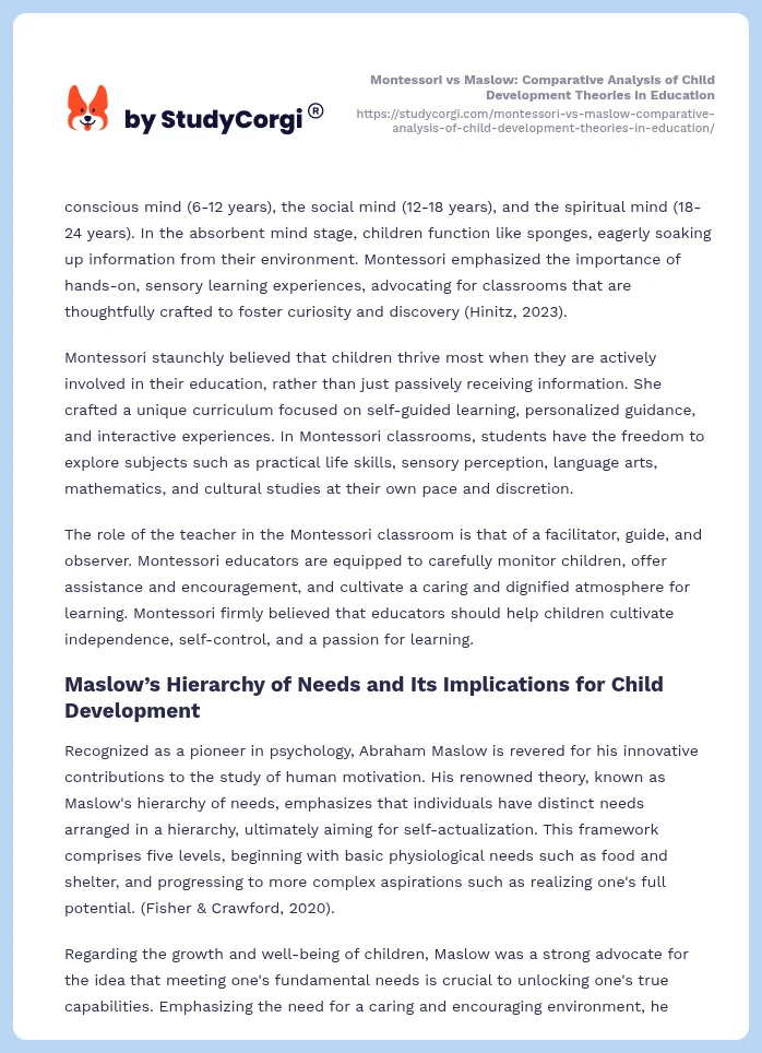 Montessori vs Maslow: Comparative Analysis of Child Development Theories in Education. Page 2