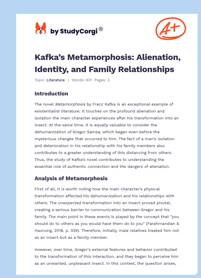 Kafka’s Metamorphosis: Alienation, Identity, and Family Relationships. Page 1