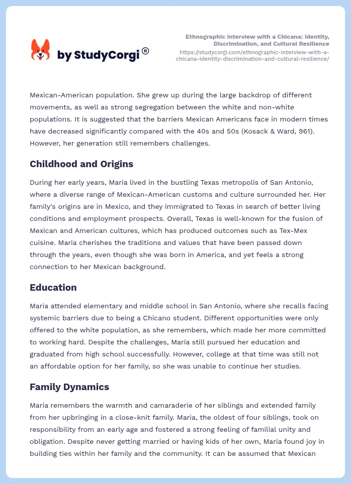 Ethnographic Interview with a Chicana: Identity, Discrimination, and Cultural Resilience. Page 2