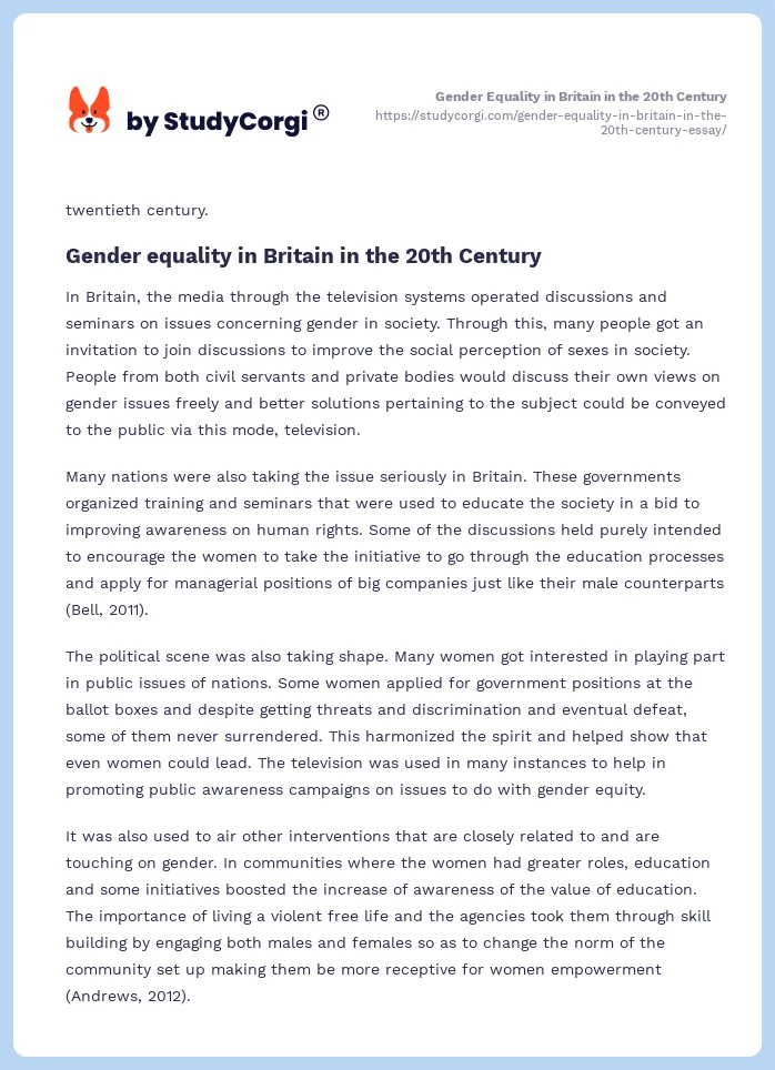 Gender Equality in Britain in the 20th Century. Page 2
