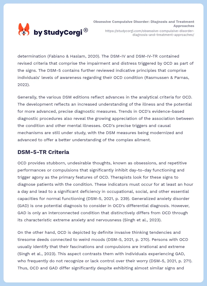 Obsessive Compulsive Disorder: Diagnosis and Treatment Approaches. Page 2