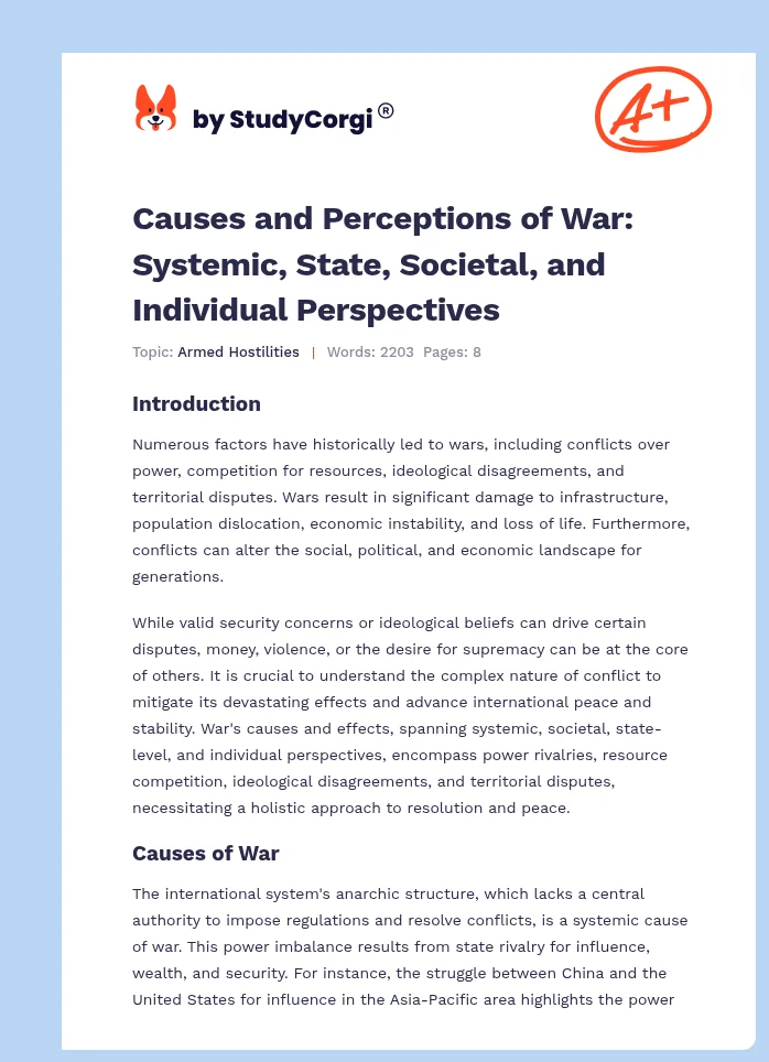 Causes and Perceptions of War: Systemic, State, Societal, and Individual Perspectives. Page 1