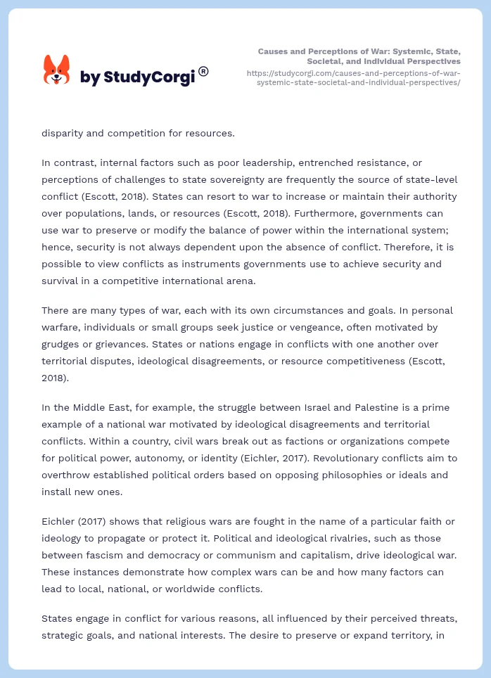 Causes and Perceptions of War: Systemic, State, Societal, and Individual Perspectives. Page 2