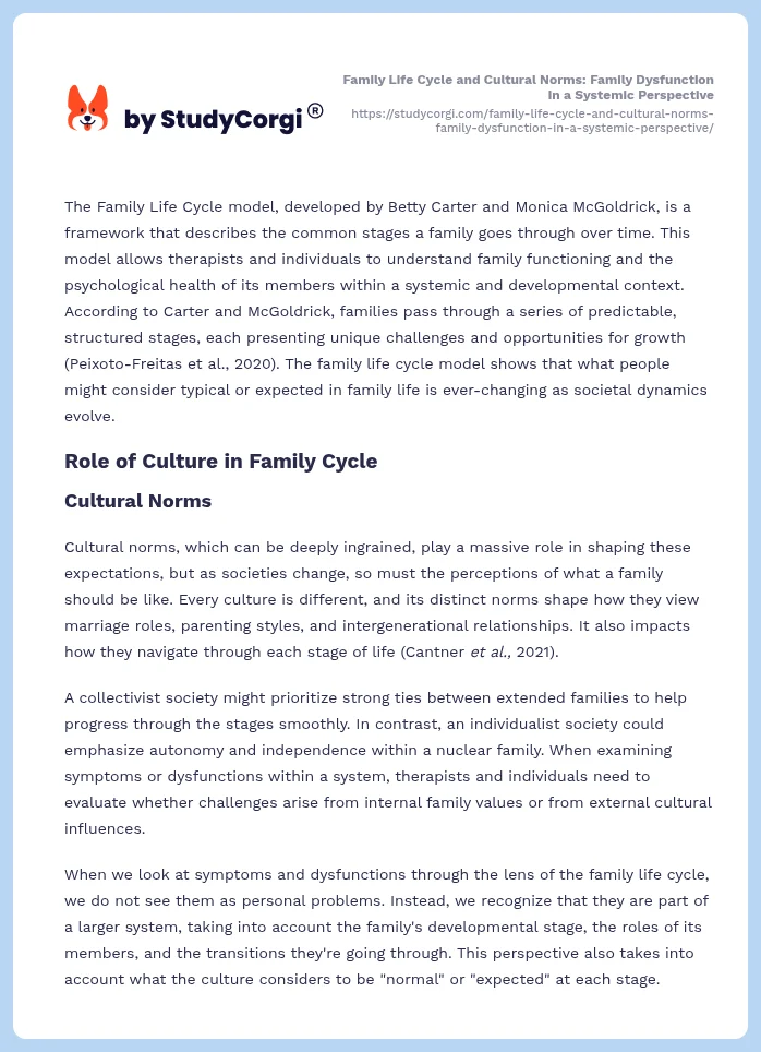 Family Life Cycle and Cultural Norms: Family Dysfunction in a Systemic Perspective. Page 2