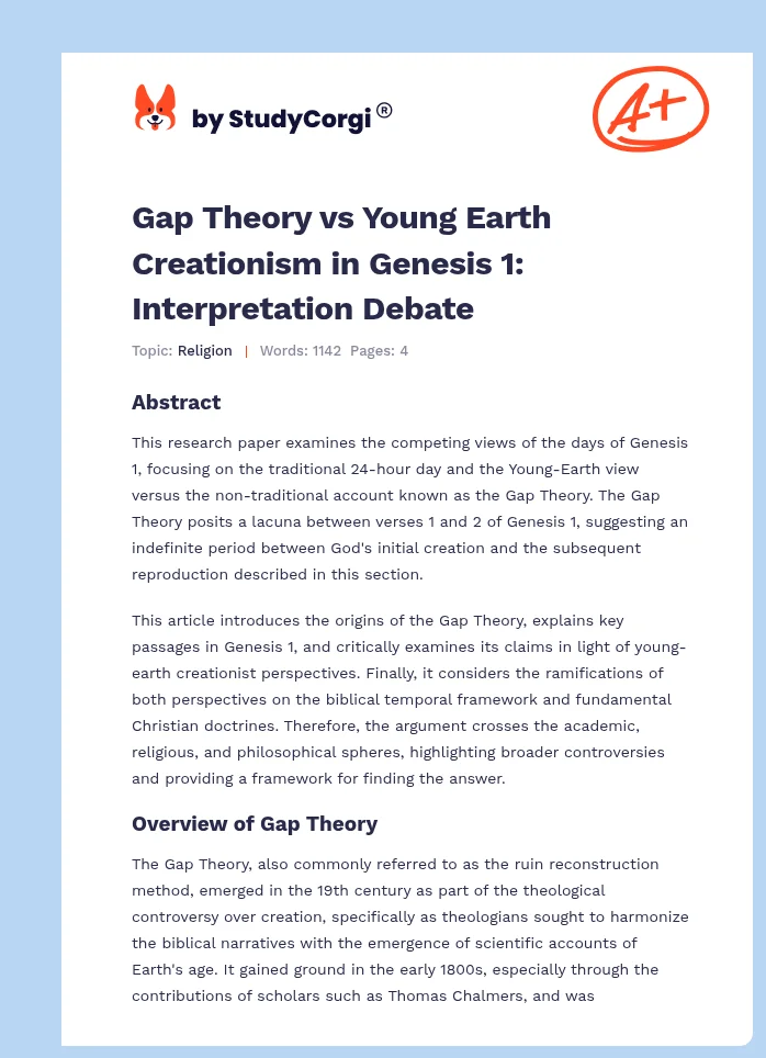 Gap Theory vs Young Earth Creationism in Genesis 1: Interpretation Debate. Page 1