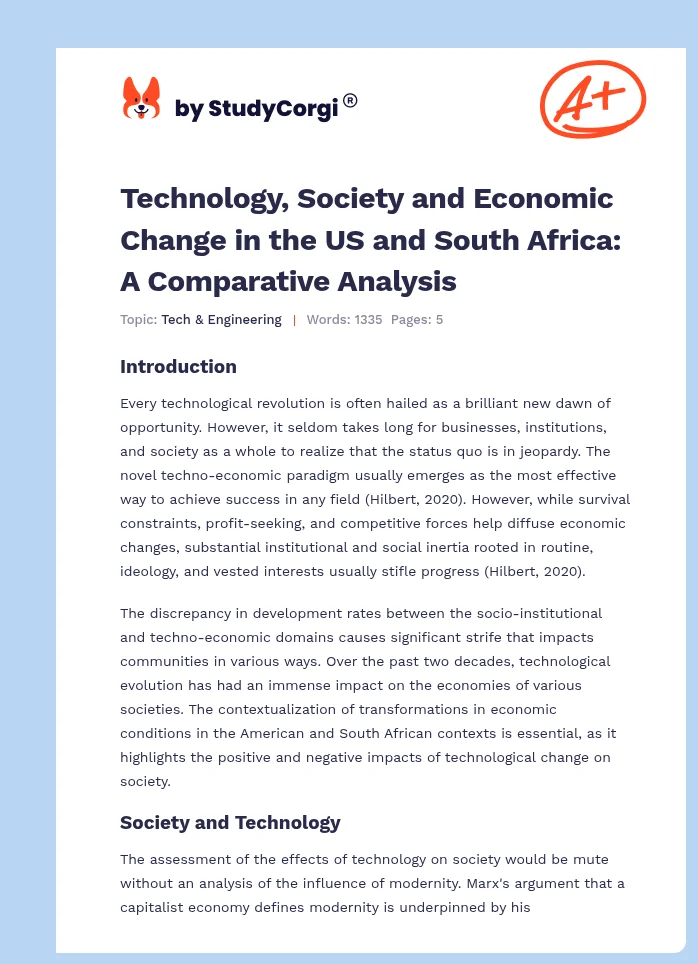 Technology, Society and Economic Change in the US and South Africa: A Comparative Analysis. Page 1