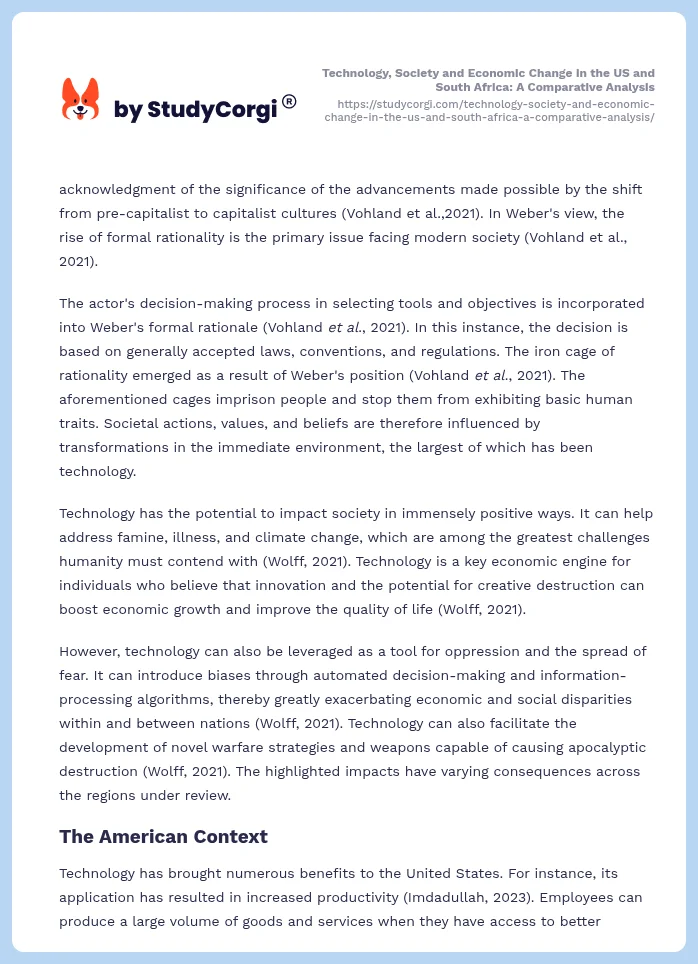 Technology, Society and Economic Change in the US and South Africa: A Comparative Analysis. Page 2