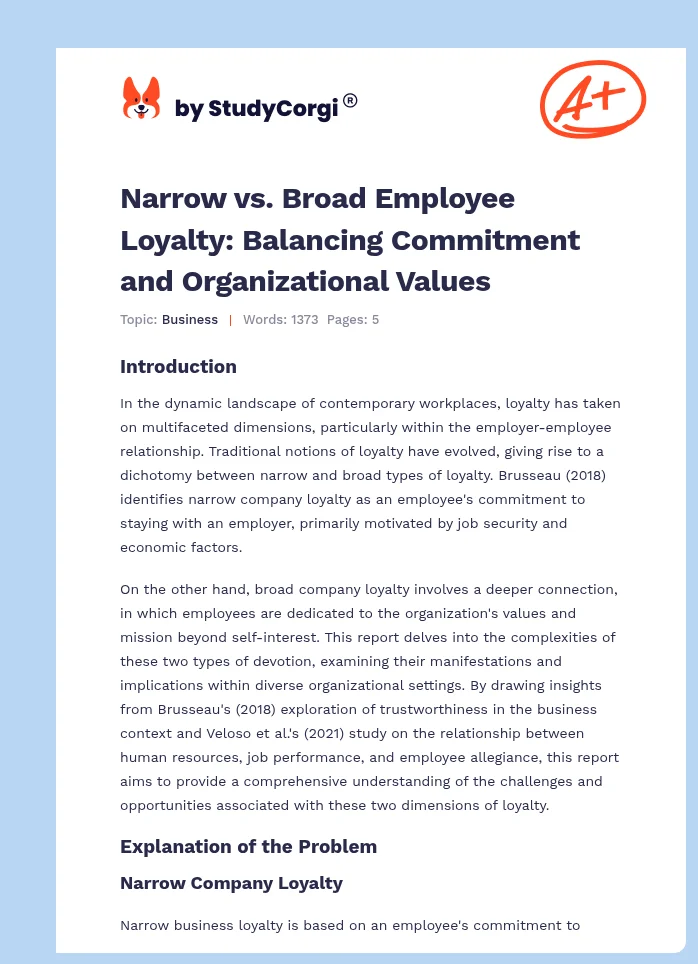Narrow vs. Broad Employee Loyalty: Balancing Commitment and Organizational Values. Page 1